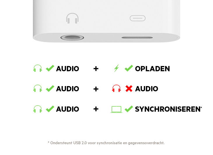 3,5mm-AUX-poort en female Lightning-connector