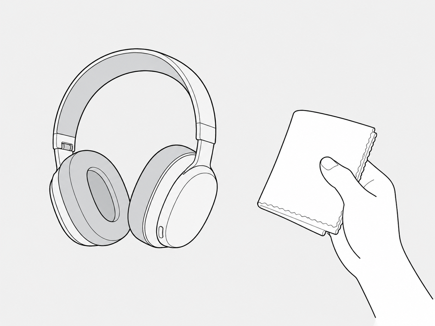 Clean, soft, white cloth for cleaning the headphones