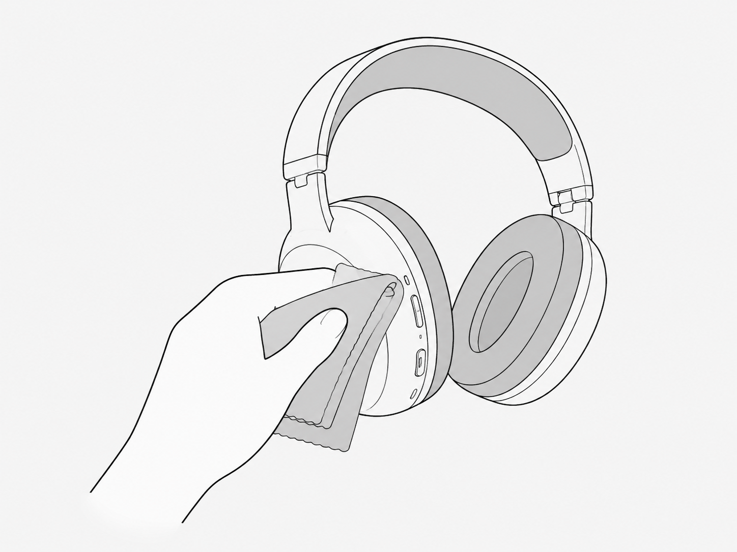 Wiping the exterior surfaces of the headphones
